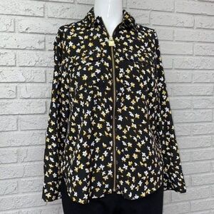 Michael Kors Women Floral Long Sleeve Zip Front Blouse Size S